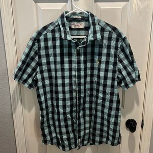 Original Penguin Short Sleeved Button Down Light Blue Plaid XL Shirt